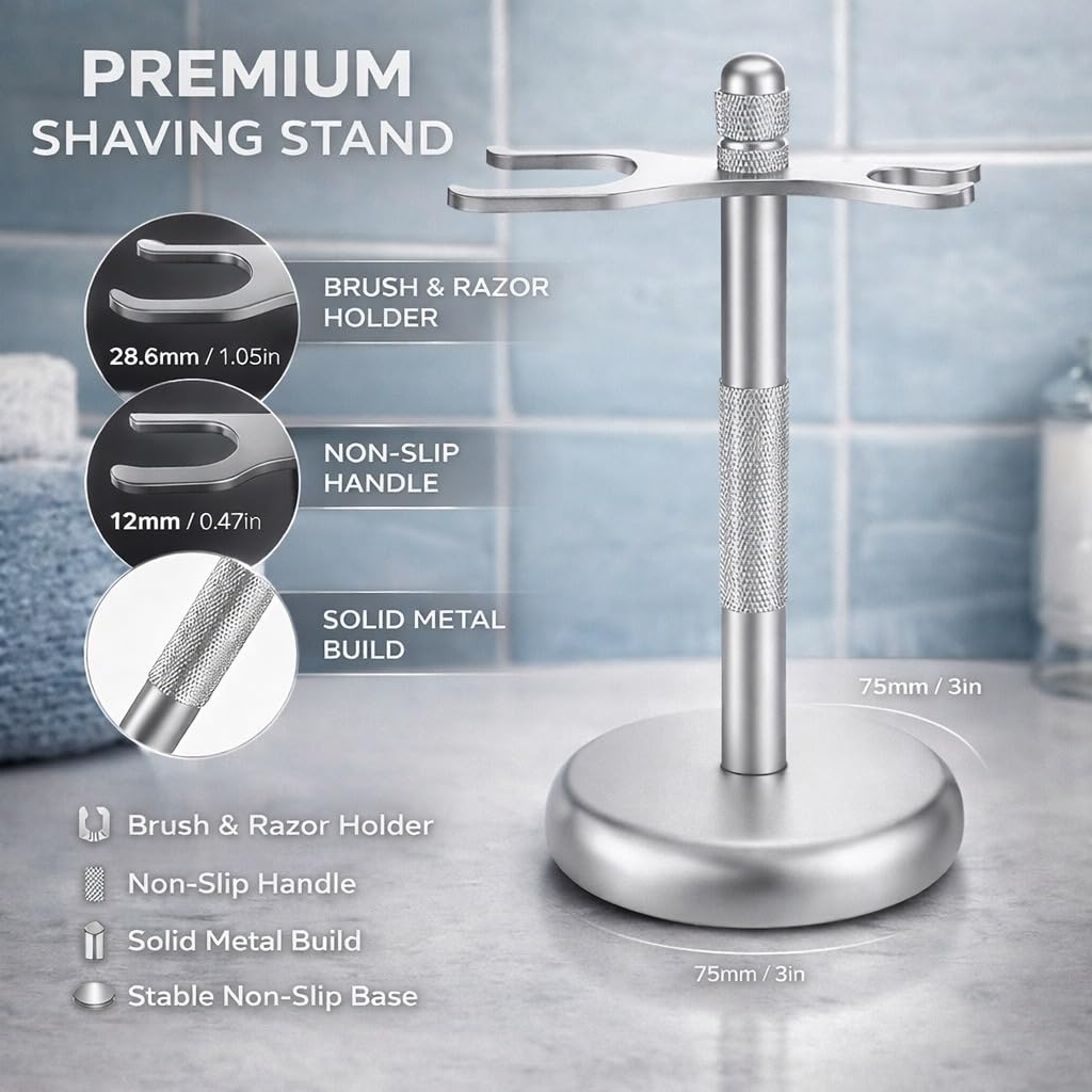 Men's Shaving & Grooming Set, Double Edge Safety Razor, Shaving Brush, Razor & Brush Stand,10 Blades, Shaving Bowl, Valentine Gift For Men, Gift for Fathers/Dads (Silver)