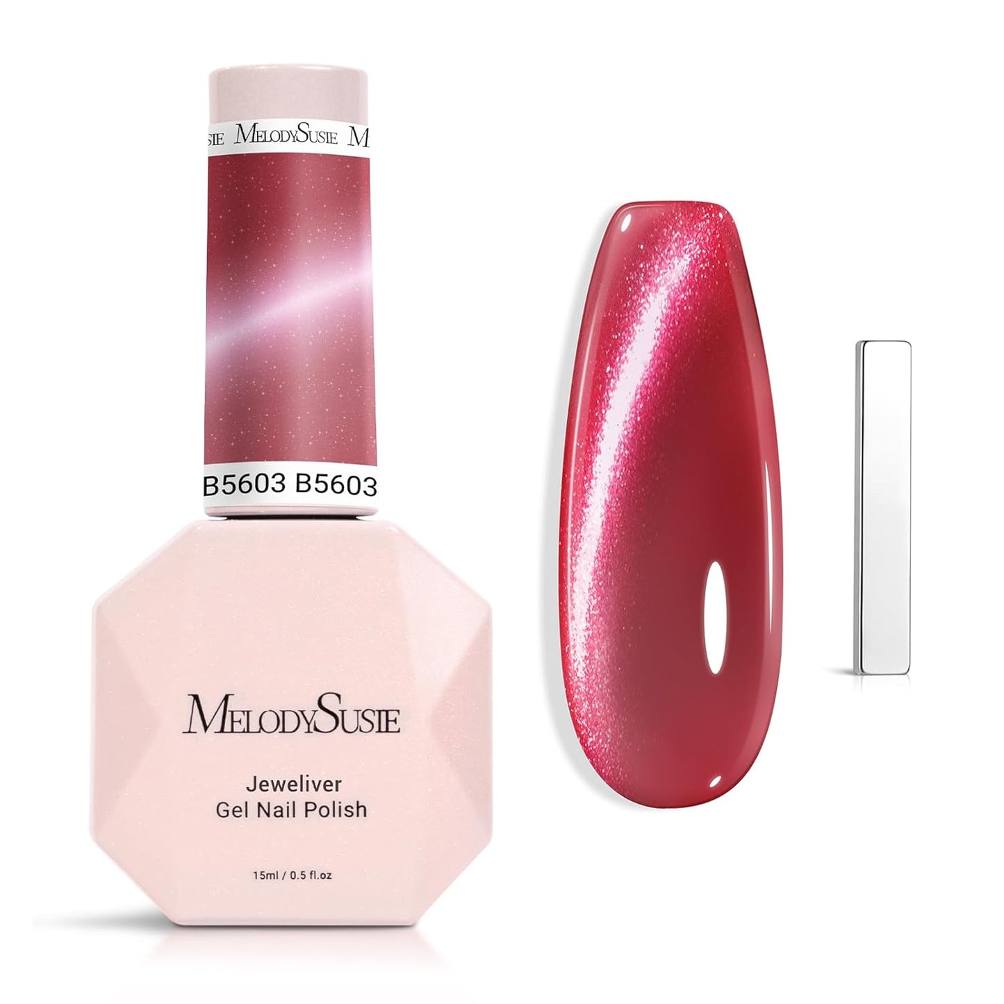 MelodySusie Cat Eye Gel Nail Polish - Burgundy Red Glitter Holographic | 0.5 Fl Oz UV Nail Art