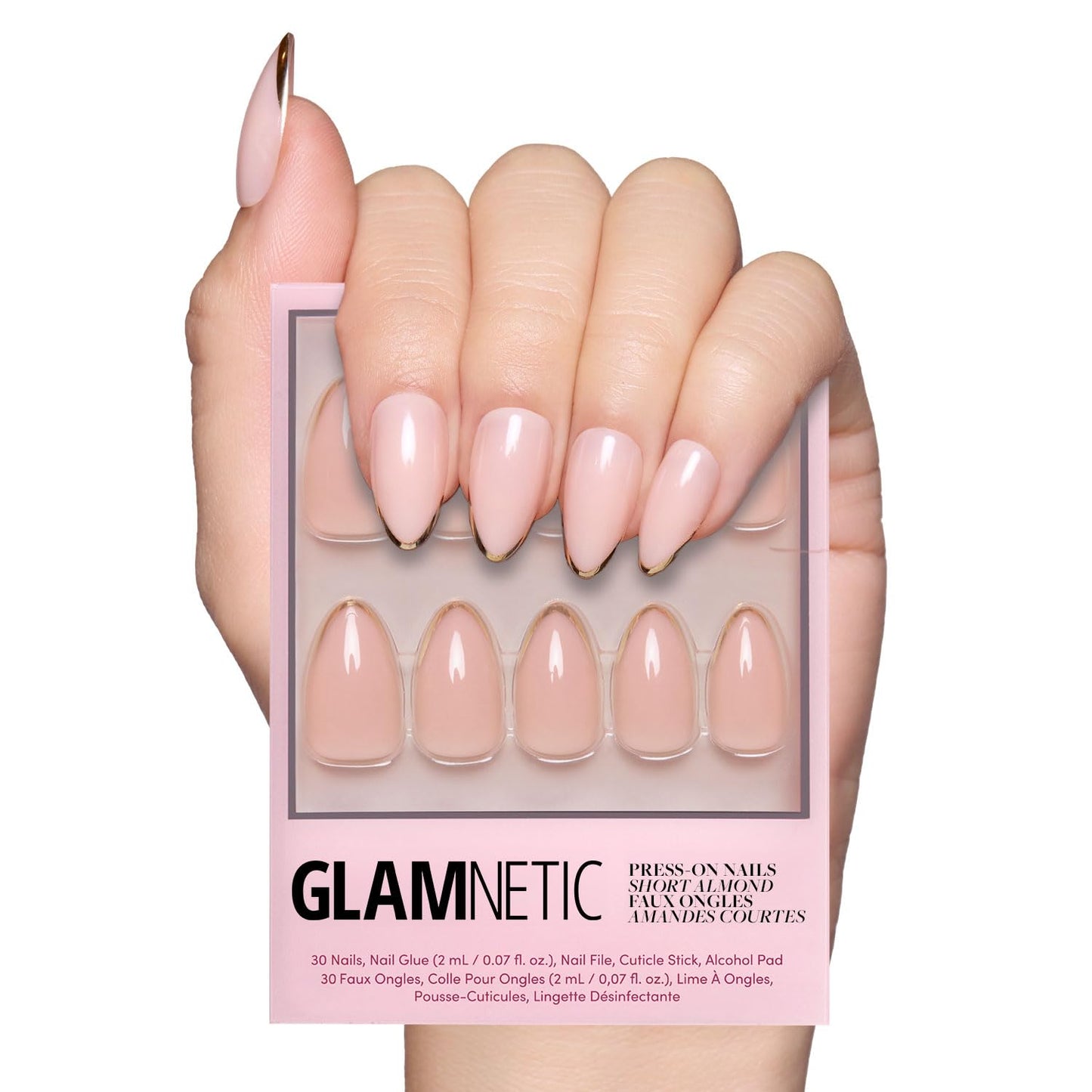 Glamnetic Press On Nails - Into Blue | Glazed Short Oval Fake Nails with Periwinkle French Tips | 30 Nail Kit with Glue, 15 Sizes