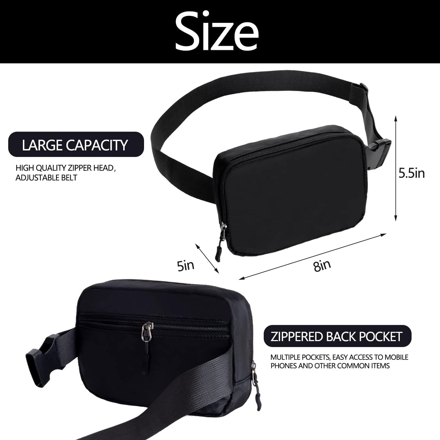 Fanny Pack Belt Bag for Women - Stylish Crossbody Design | Black Color