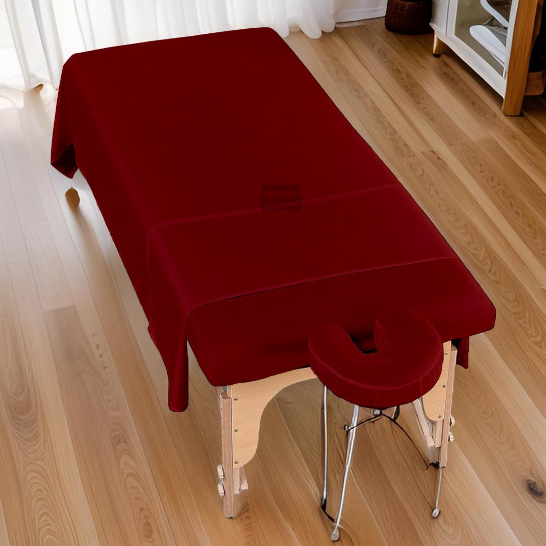 Cottingon 3 Piece Massage Table Sheet Set - 100% Brushed Microfiber, Wrinkle-Free | Fits 36" x 77" Massage Beds, Burgundy
