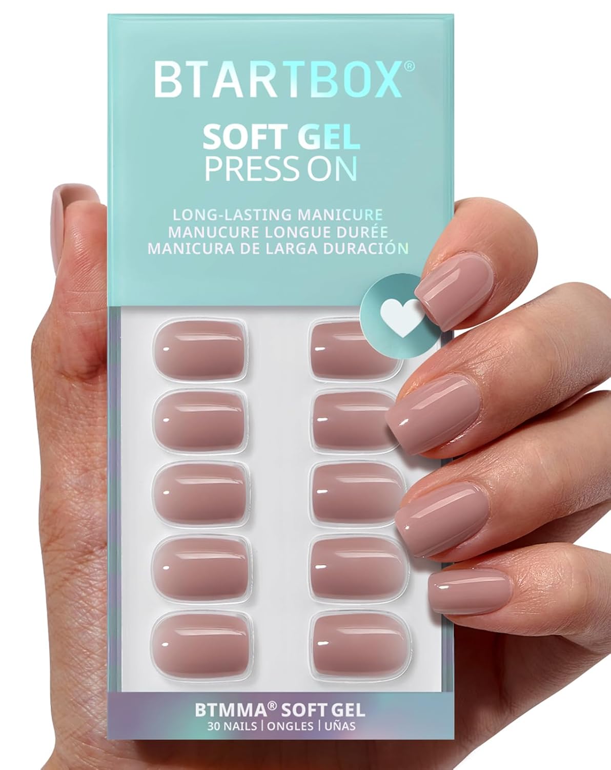 Press On Nails - Almond Shape Pastel Baby Pink Short Nails | Opaque Soft Gel, 32-Piece Kit in 16 Sizes