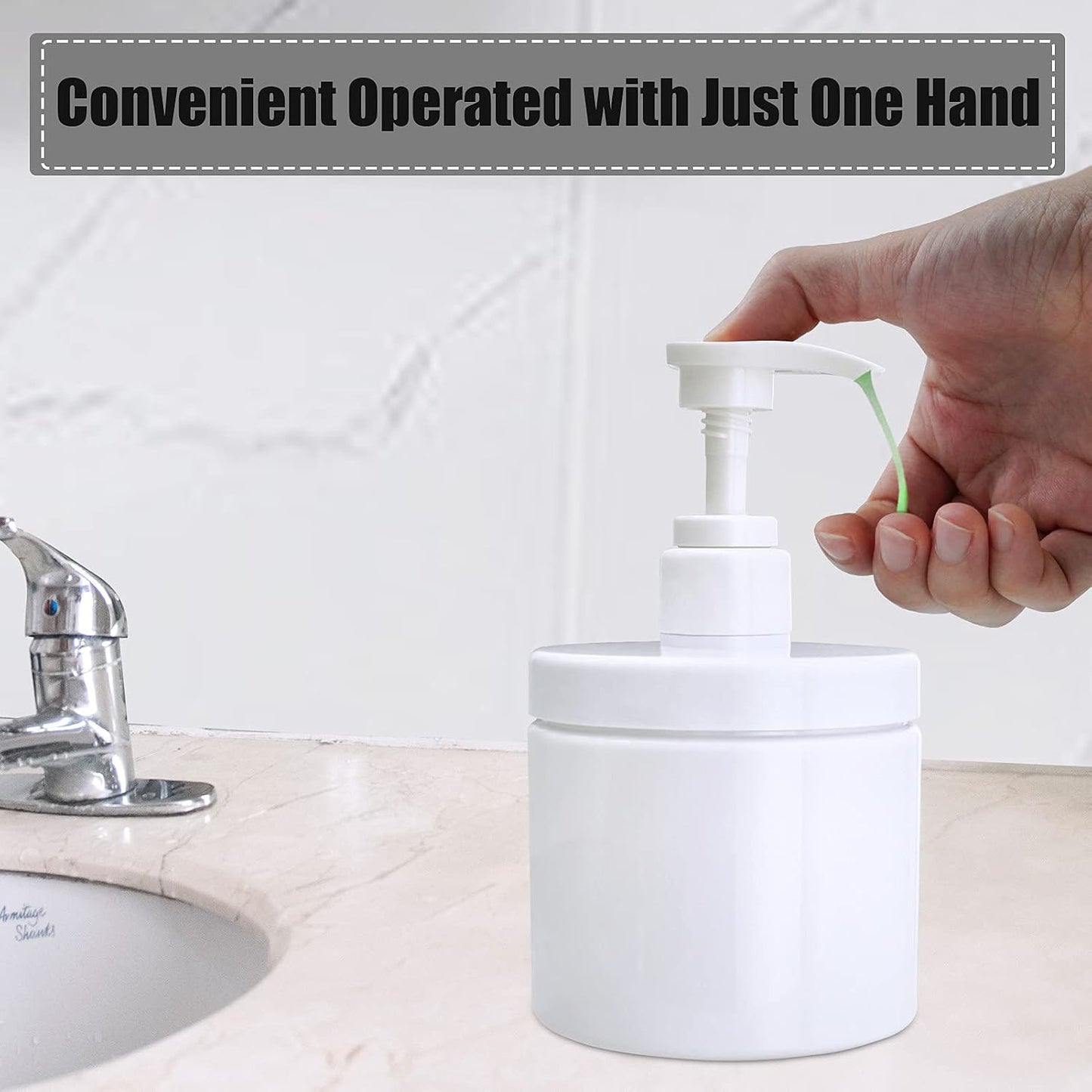 Pump Bottle Dispenser - Refillable Plastic Lotion & Shampoo Containers | Wide Mouth, 2X 500ml, White