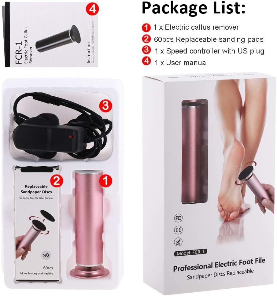Electric Foot File Callus Remover - Adjustable Speed Pedicure Tool for Dead Skin & Calluses | Upgraded FCR-1 Pink