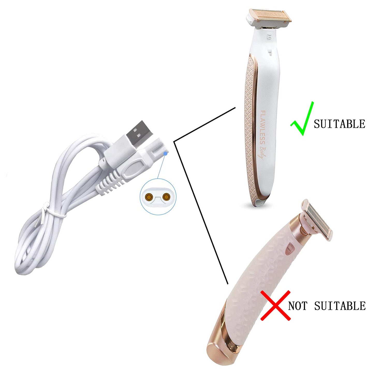 USB Cord Fast Charging Cable for Finishing Touch Flawless Body Electric Shaver Flawless Cord Replacement Charger (5V, 39.4In, White 1pcs)