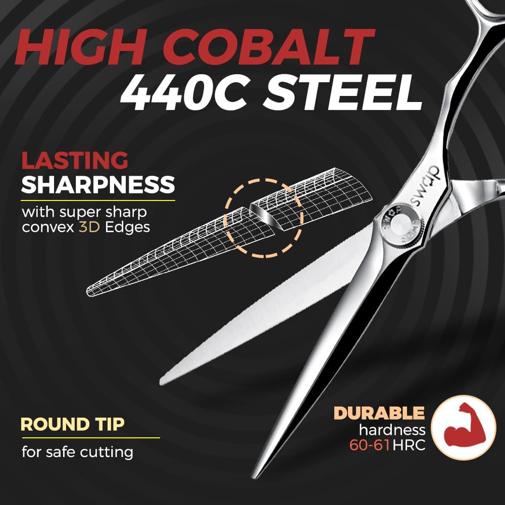 SWAP Professional Hair Cutting Scissors - 6.0'' Japanese SUS 440C Steel Shears with Adjustable Tension for Salon & Home Use