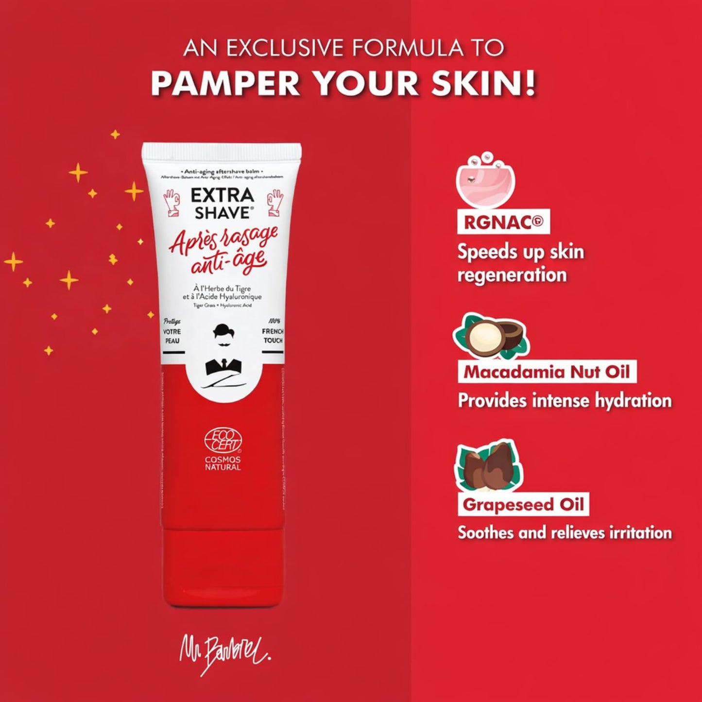 MONSIEUR BARBIER Anti Aging Aftershave Balm | Moisturizing & Nourishing for Beards Daily Hyaluronic Acid Soothes Face After Shaving Eliminates Razor Burn for Smooth Finish Vegan Made in France 75ml