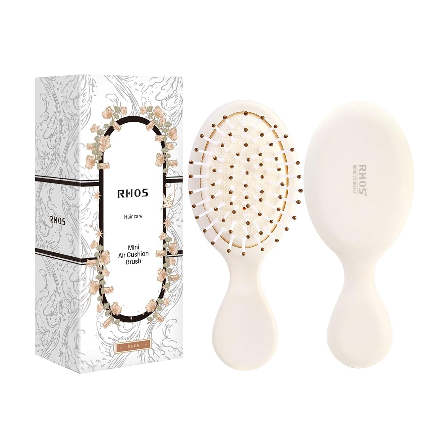 Folding Hair Brush with Mirror - Mini Purse Brush for Women & Girls | Soft Nylon Bristles, Travel Size (Beige)