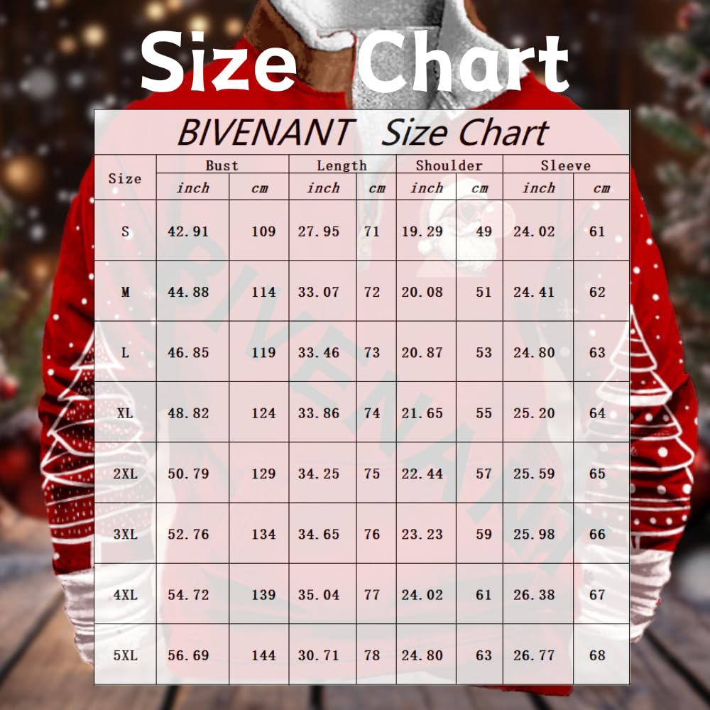 BIVENANT Ugly Christmas Sweaters for Men Funny Xmas Mens Graphic Sweatshirts 1/4 Zip Up Fleece V Neck Sweatshirt Long Sleeve Pullover Hoodie Holiday Clothes,Christmas A,M