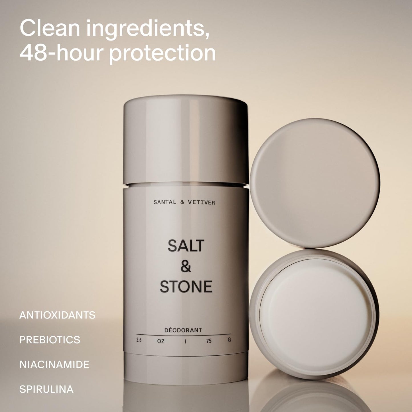 Aluminum-Free Deodorant - Extra Strength 48-Hour Protection for Men & Women | Seaweed Extract, Niacinamide & Prebiotics | Santal & Vetiver