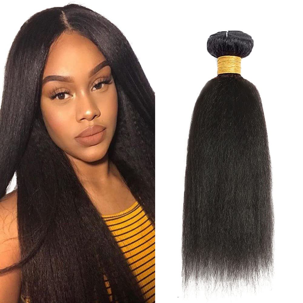 28 Inch Yaki Straight Bundles Human Hair Bundles Brazilian Remy Hair #1B Natural Black Color 50 Grams/Bundle Unprocessed Virgin Hairs Kinky Straight 1 Bundle Weaves Hair Extensions