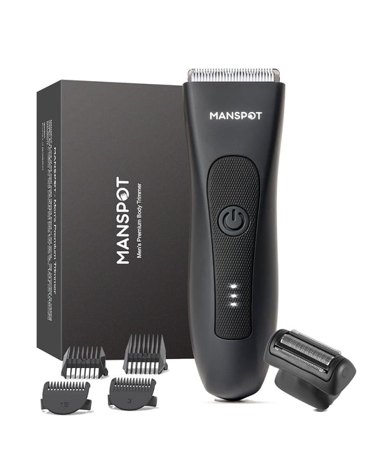 MANSPOT Manscape 2 in 1 Body Hair Trimmer Foil Shaver, Electric Groin Pubic Ball Trimmer, Waterproof Wet/Dry Bikini Trimmer for Women with 4 Guard, 20 Days Shaving