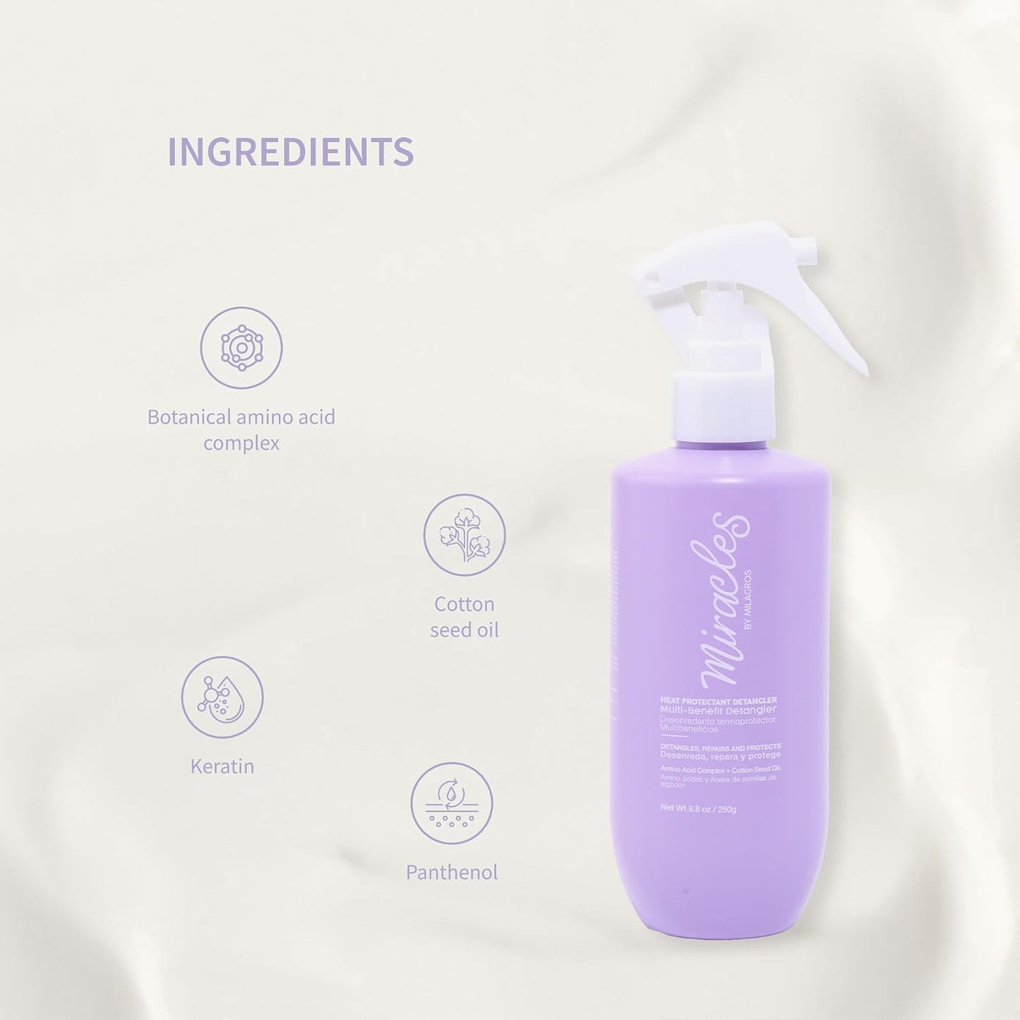 Thermal Hair Protector & Detangler - Multi-Benefit Anti-Frizz Formula | Hydrating, Softening & Strengthening - Protects Up to 230°C