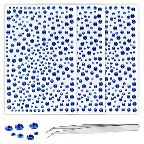 BYNYTO Dark Blue Face Gems 975pcs Self-Adhesive Rhinestones & Pearls for Makeup & DIY Crafts