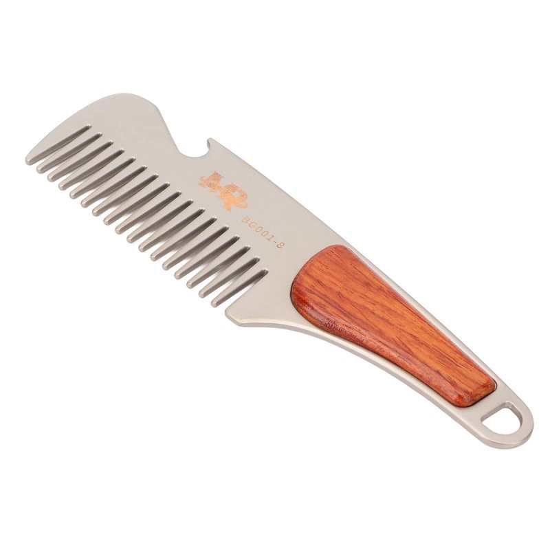 Men Beard Comb Multipurpose Stainless Steel Teeth Sandalwood Pocket Moustache Comb for Home Hair Salon