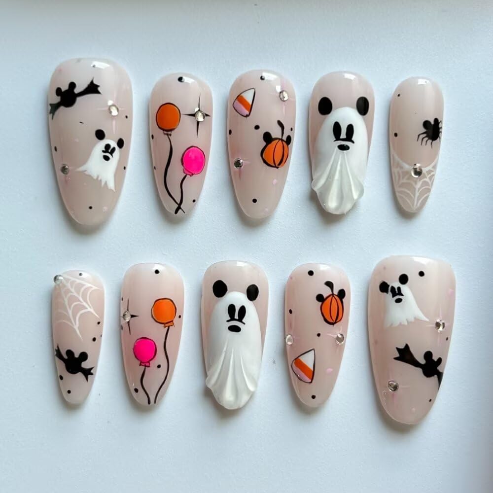 Press On Almond Nails - Handmade 3D Design, Thick Acrylic Gel | Reusable DIY Artificial Nails for Women (10 Pieces)