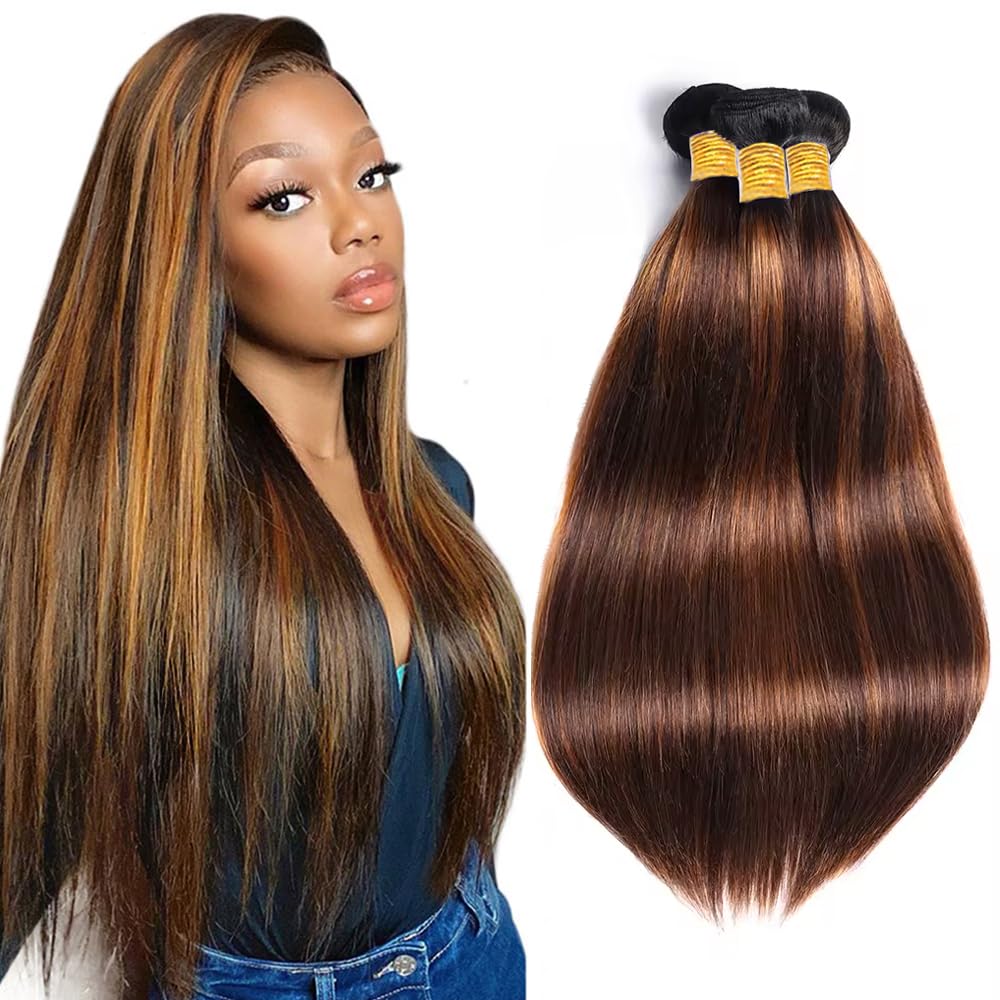 Light Brown Bundles Human Hair P4/30 Straight Bundle Brazilian Virgin Hair 3 Bundles 20 22 24 Inch Color 30 Bundle Human Hair Extensions