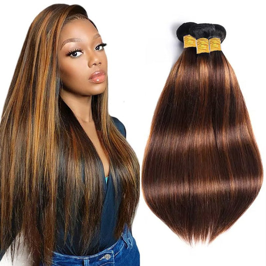 Light Brown Bundles Human Hair P4/30 Straight Bundle Brazilian Virgin Hair 3 Bundles 20 22 24 Inch Color 30 Bundle Human Hair Extensions