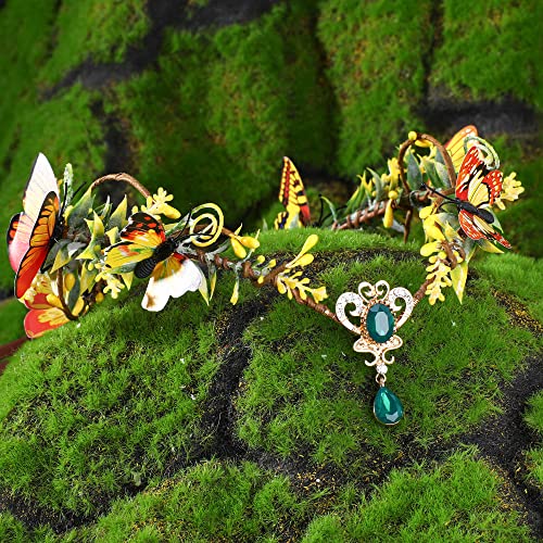 MOSTORY Elf Fairy Crown with Butterflies, Rhinestone Woodland Headpiece