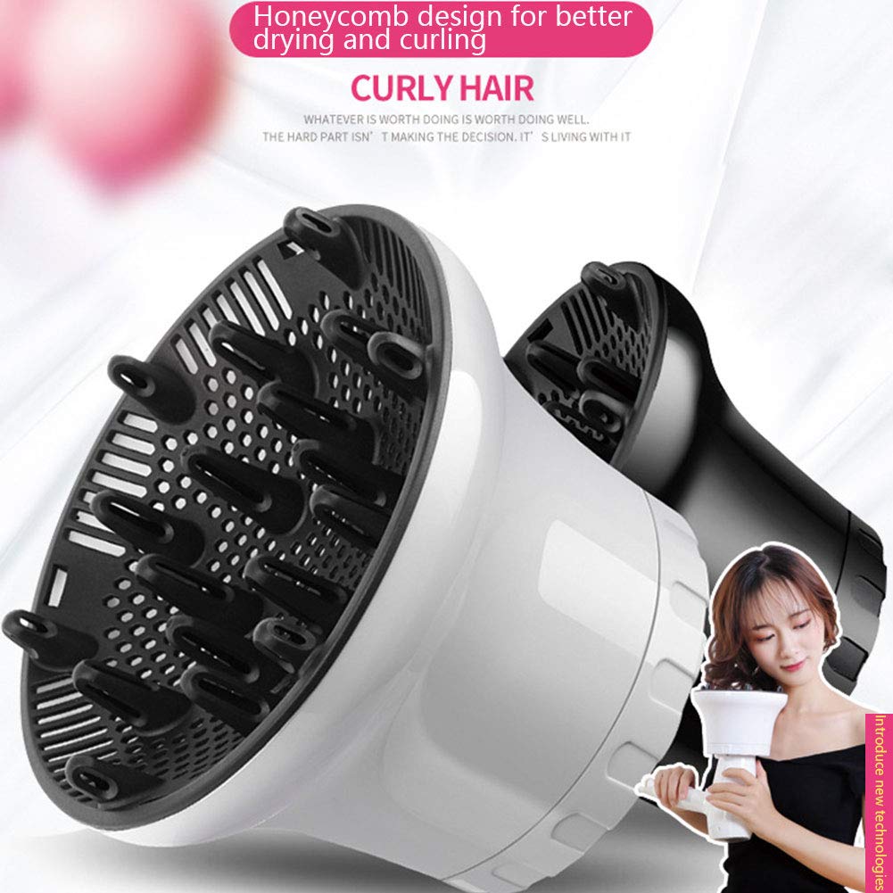 Universal Hair Dryer Diffuser - Curly & Wavy Hair Attachment for Quick Drying | Adjustable 1.4" to 2.6" (Black)