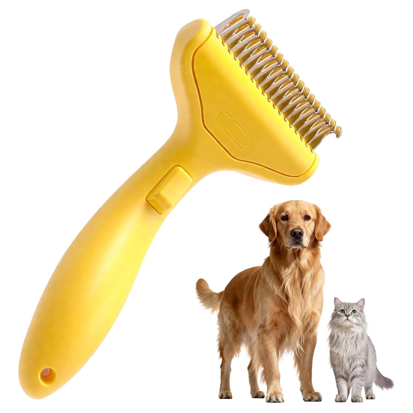 Dematting Comb for Dogs & Cats - Dual-Sided Grooming Brush for Long Hair | Removes Tangles & Loose Fur (Lemon Yellow)