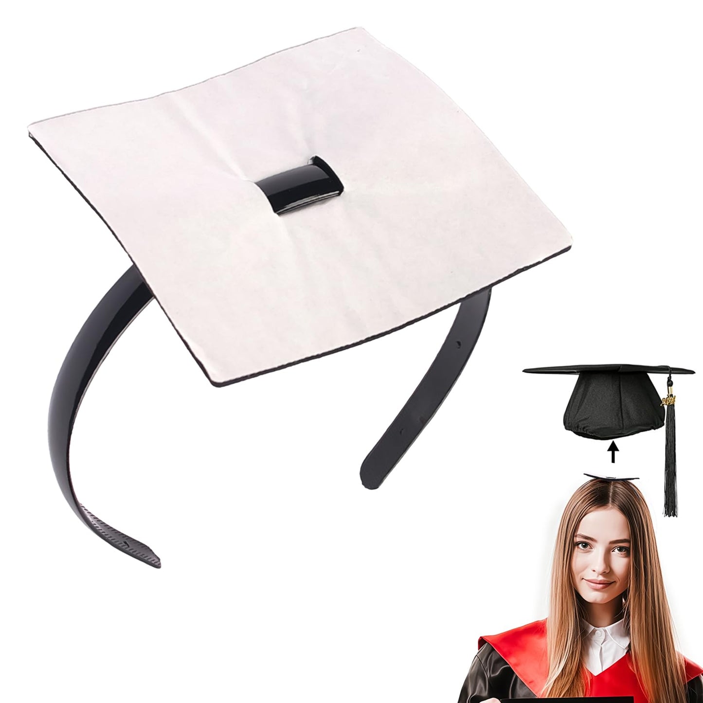 SeBneny Graduation Cap Headband, Square Design Pattern Firm Anti-Fall HairBand for Graduation Hat, Hat Accessories for Graduates, Students, Women
