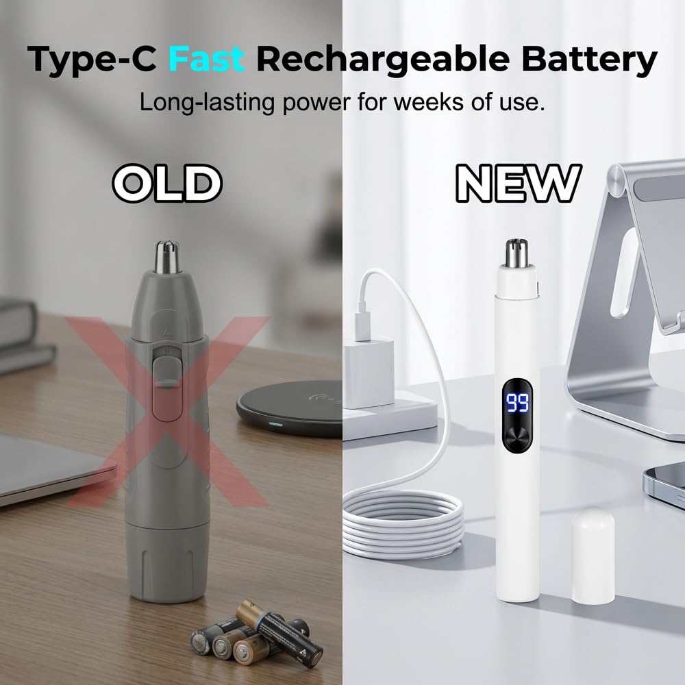 SENOY Nose Hair Trimmer for Men, 2026 New Electric Ear and Nose Hair Trimmer with LED Display, Type-C Rechargeable Mens Nose Hair Trimmer, Great Gifts for Elder, Dad (Mix-2PCS)