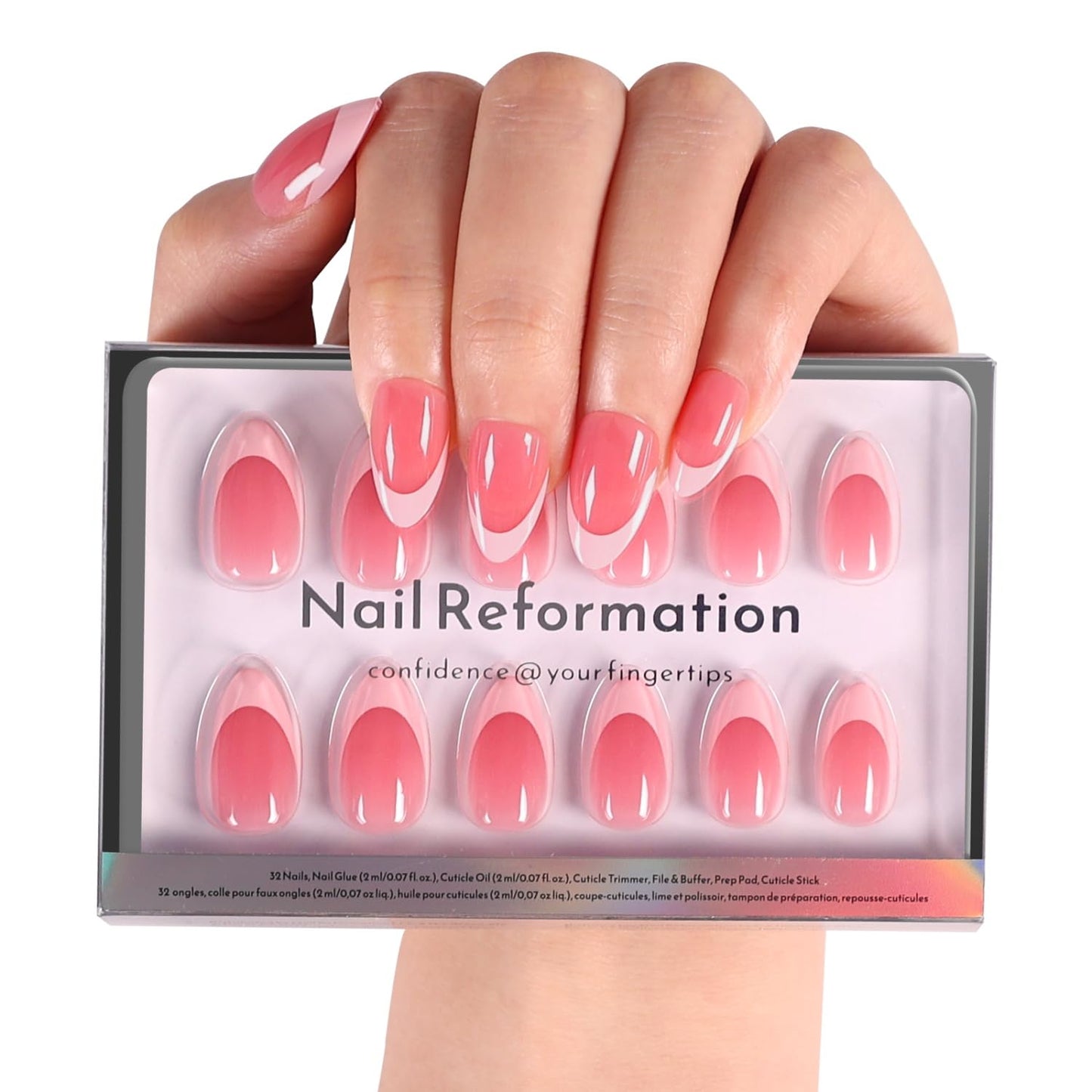 Press On Nails - Tropic Tide Sunset Orange to Deep Purple | Medium Almond Shape with 3D Floral Accents - Reusable 30-Piece Set in 15 Sizes