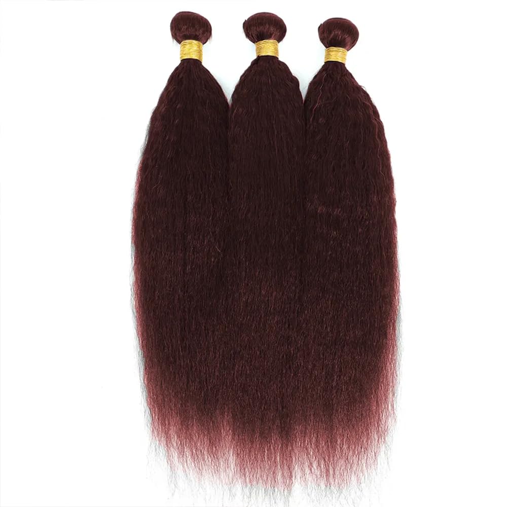 Color 33 Copper Red Kinky Straight Bundles Human Hair Reddish Brown Yaki Straight Bundles Double Weft Brazilian Virgin Reddish Brown Human Hair Extensions Silky and Soft for Black Women 10 12 14 inch