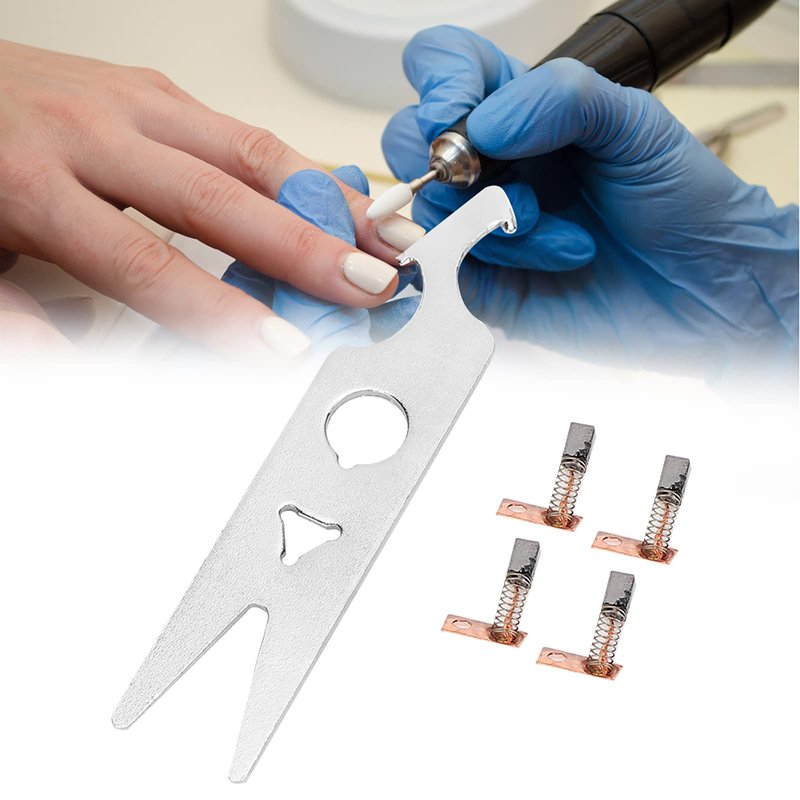 Nail Drill handpiece, 4 Pairs Carbon Brush Wrench Set Nail Drill Handpiece Accessory Replacement Part with Alloy Material for Home Nail Salon
