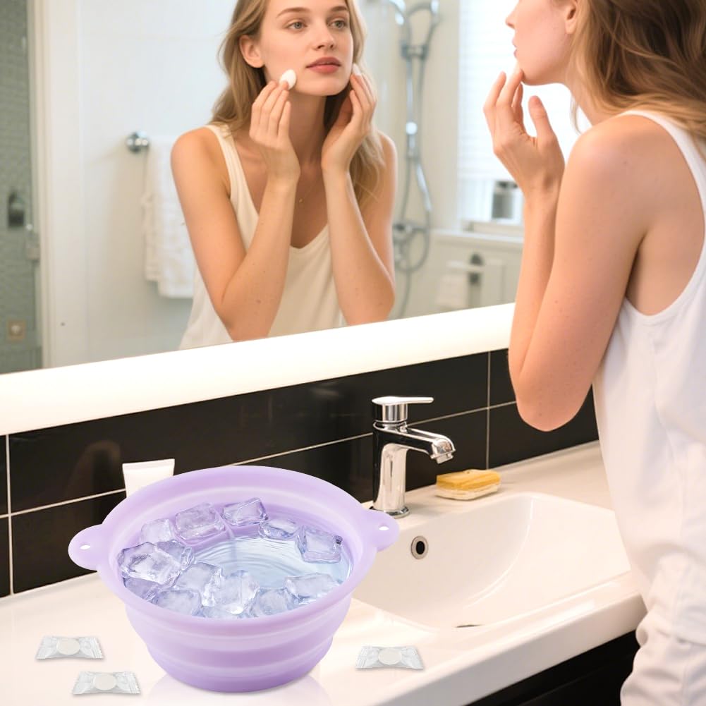 Face Bowl for Ice with Built-In Ice Tray, Collapsible Silicone Facial Ices Bath Bowl for Cold Plunge Therapys, Skin Tightening & Acne Relief, Portable Spa Tool for Home Travel