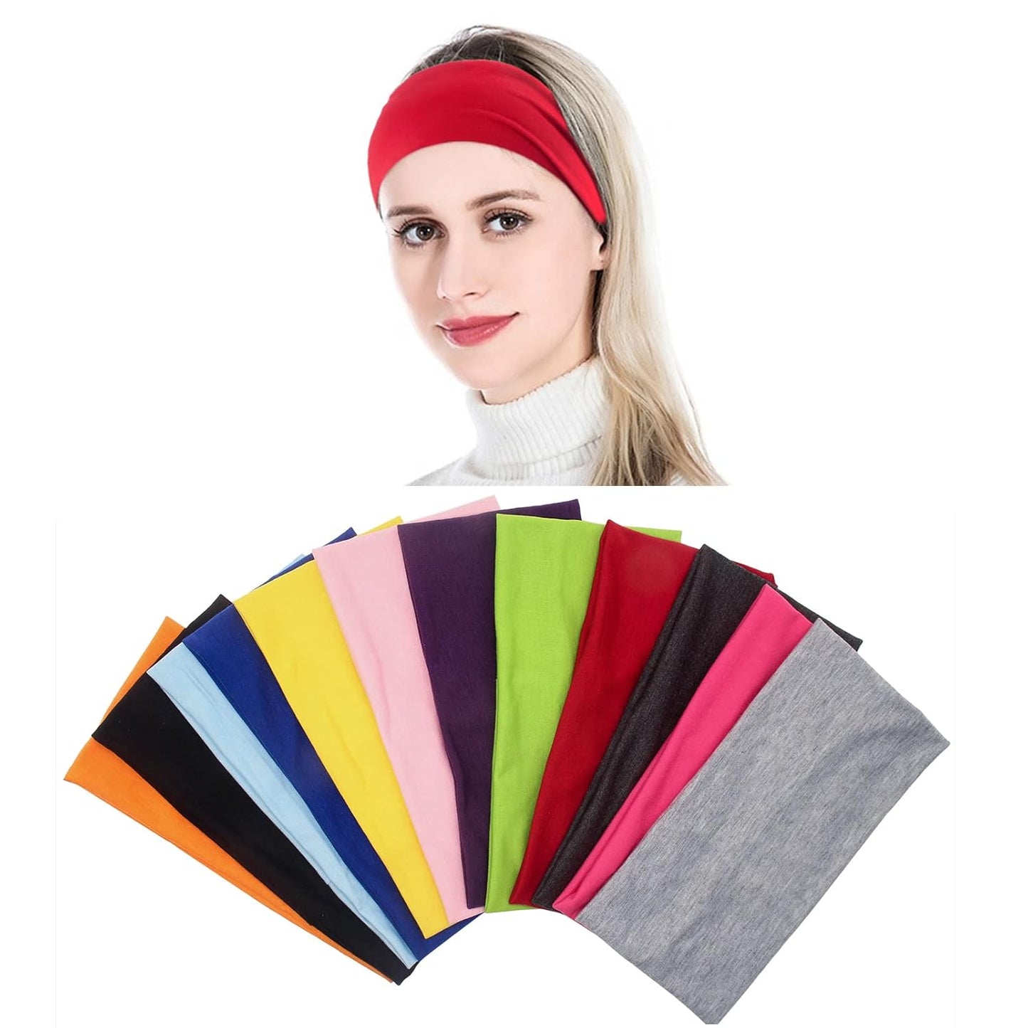 Wide 5-Inch Stretchy Athletic Bandana Headbands - Pack of 12 in Candy Colors | Perfect for Sports & Fashion