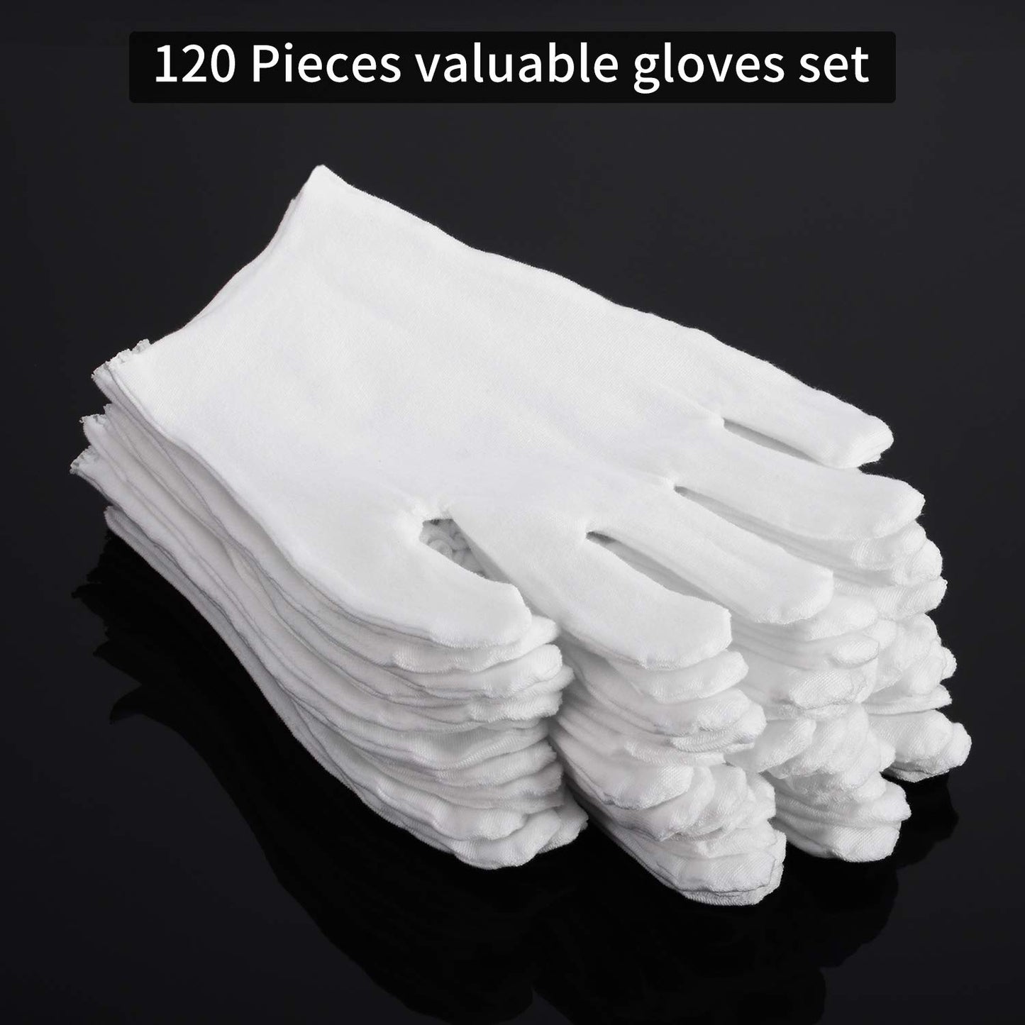 SATINIOR 120 Pcs Cotton Gloves Bulk Stretchy Work Inspection Gloves for Women Men Dry Hand Handling Art Coin Jewelry (L,White)