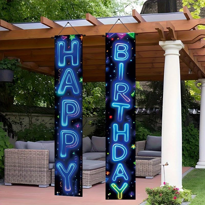 Happy Birthday Neon Door Banner - 12x71 Inch Indoor & Outdoor Sign