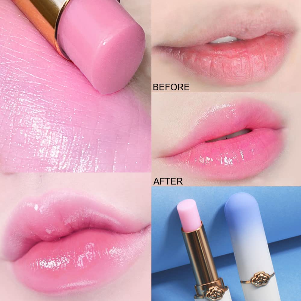 Blueberry Tinted Lip Balm Set - PH Color Changing Lipstick Balm for Women | Long-Lasting Light Pink Tint