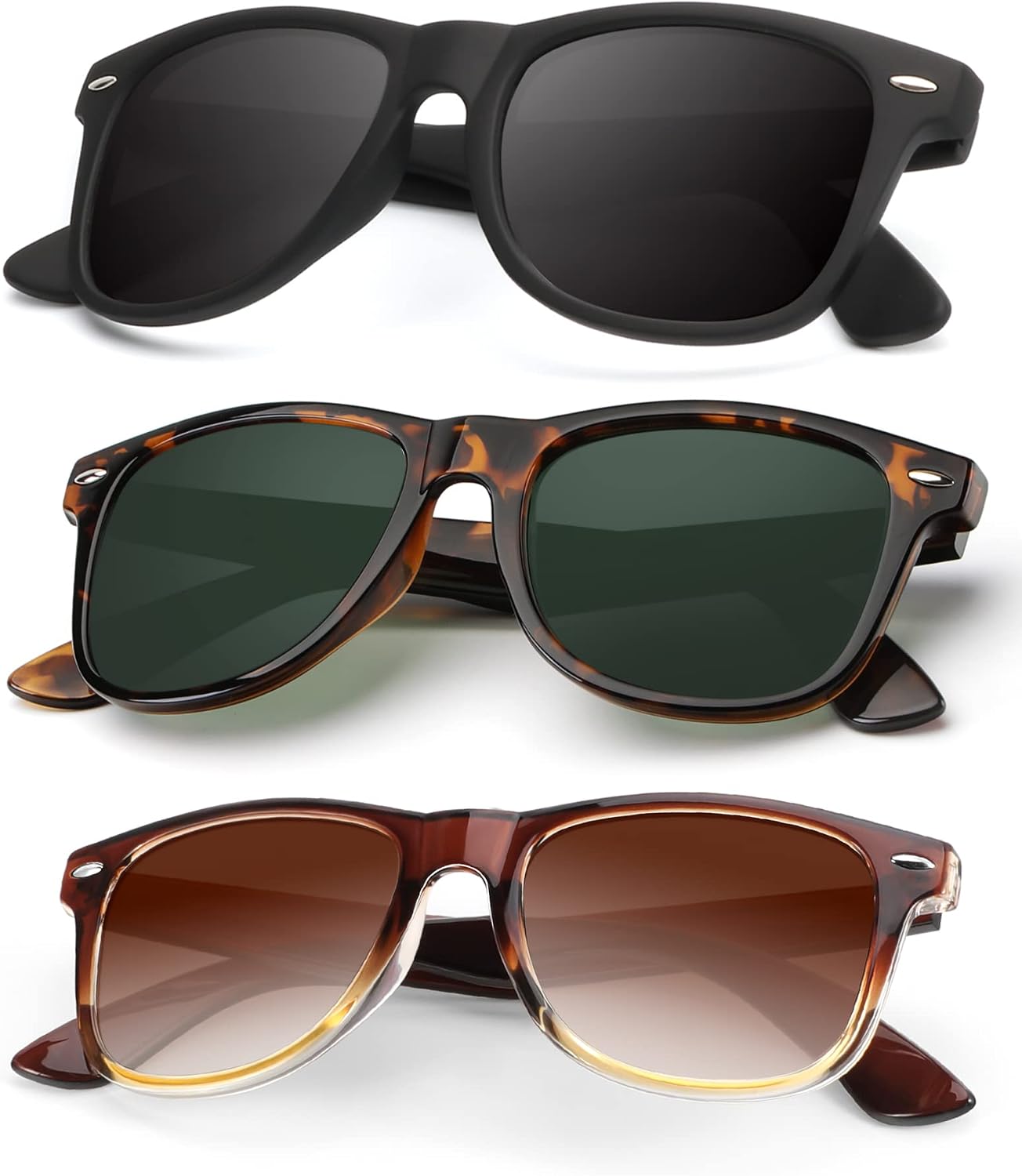 KALIYADI Polarized Sunglasses - Matte Finish, UV Blocking, Color Mirror Lenses | 3-Pack for Men & Women
