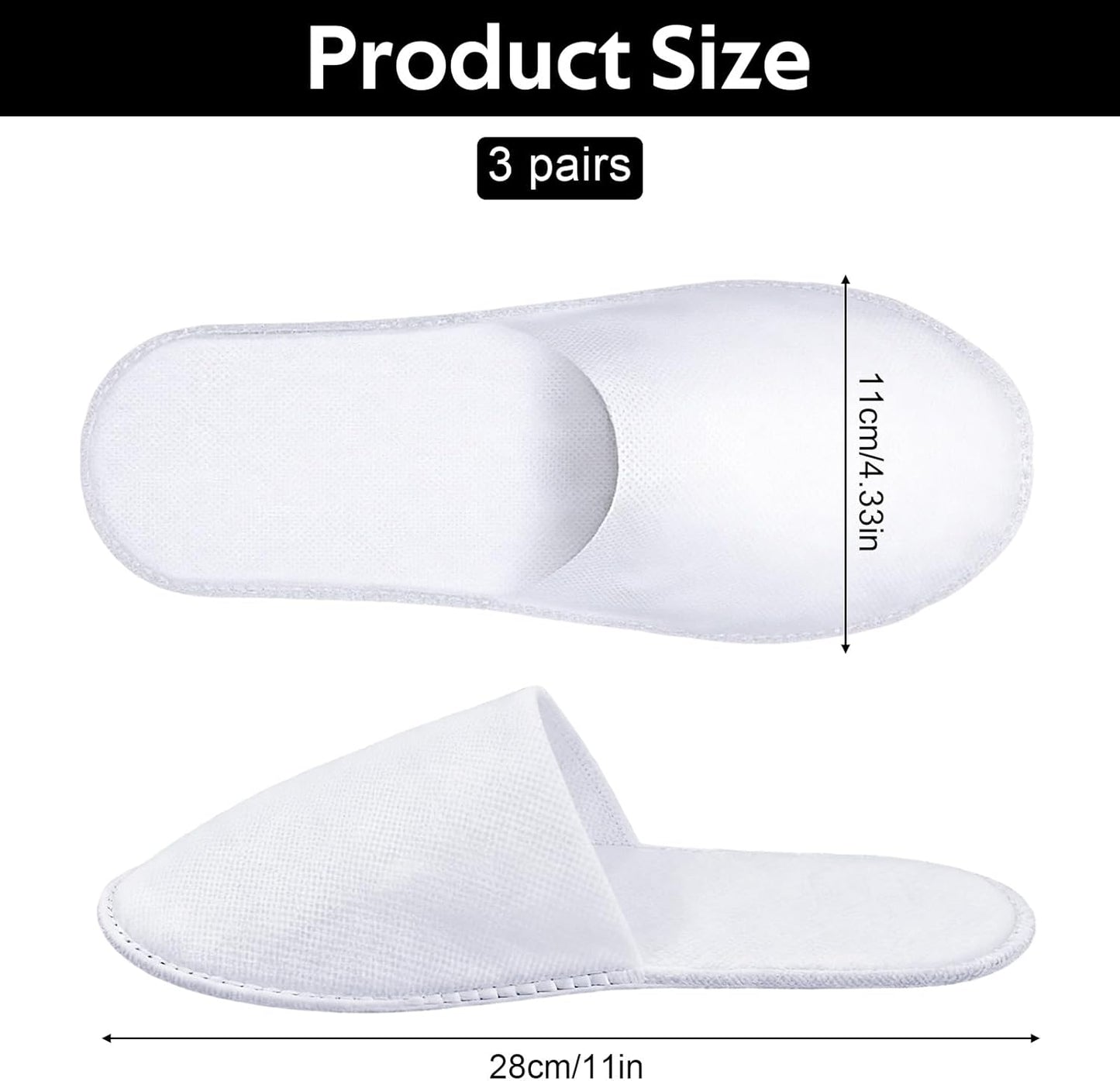 Disposable Guest Slippers - Non-Slip Travel Slippers for Hotel & Spa | 3 Pairs, Unisex White