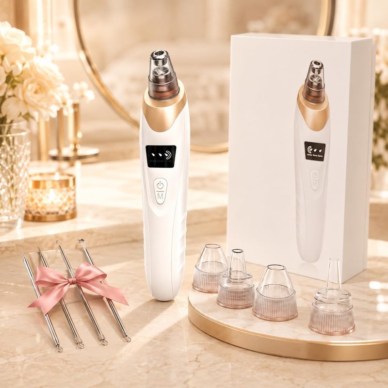 Blackhead Remover Vacuum - Professional Pore Cleaner with 3 Suction Levels | USB Rechargeable, 5 Probes, White