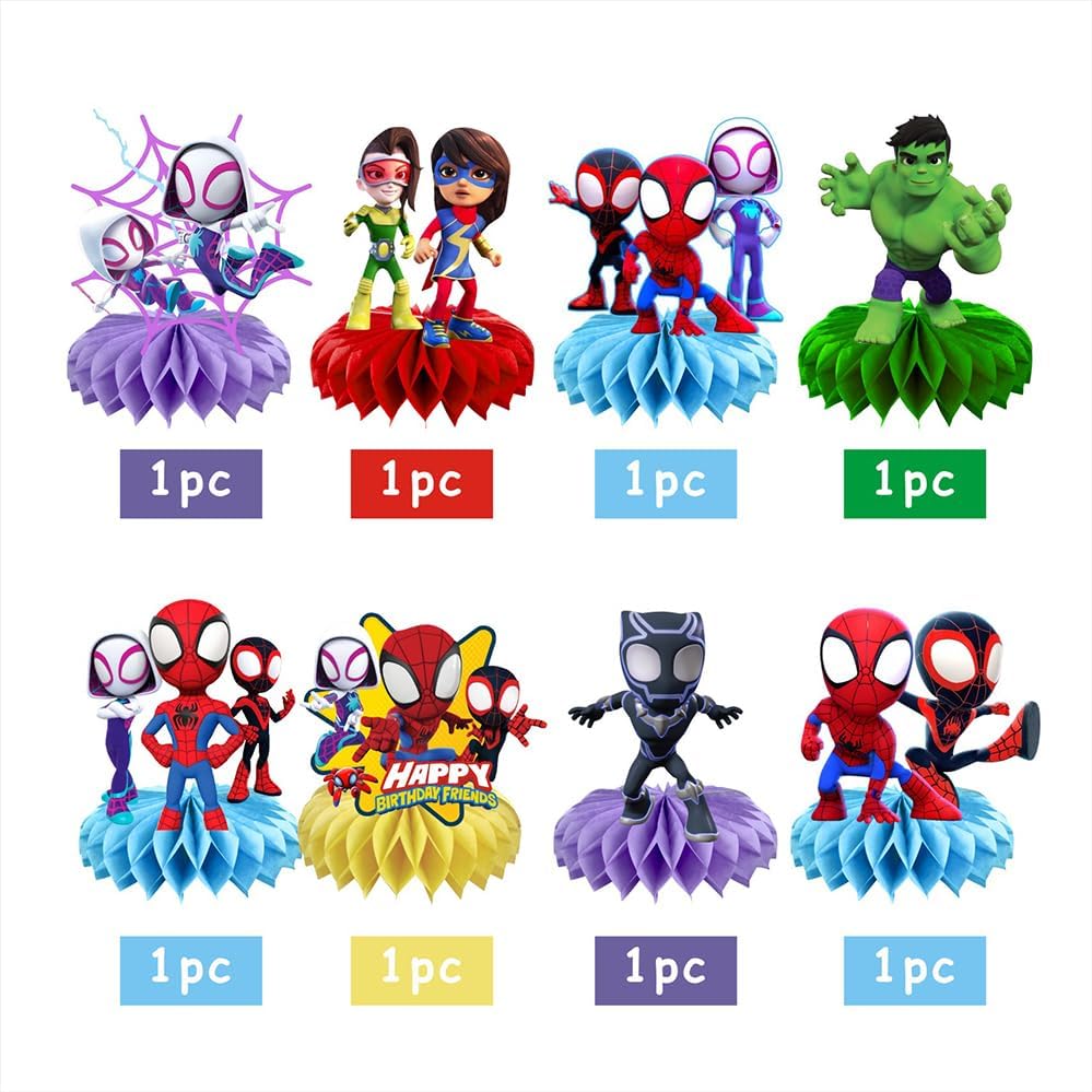 Spider Honeycomb Table Centerpiece - 8Pcs Cartoon Birthday Party Decorations for Kids