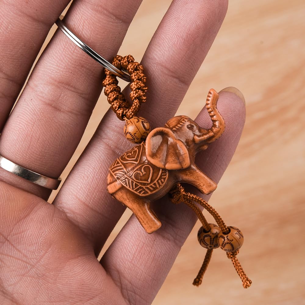 Creative Mini Elephant Carving Pendant Keychain Riches Lucky Animal Keyring Charm Backpack Decoration