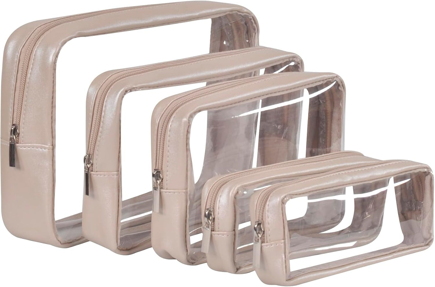 TSA Approved 5-Piece Diaper Bag Organizer Set - Clear Waterproof TPU Travel Packing Cubes for Baby (Pink Leather)