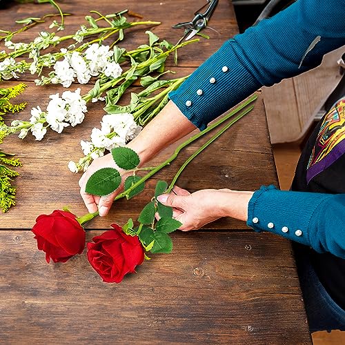 12PCS Realistic Red Silk Roses with Long Stems for DIY Decor