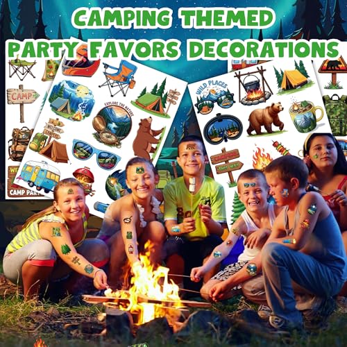 Camping Themed 50-Pack Temporary Tattoos for Kids Party Favors