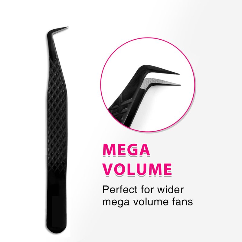 TDANCE Lash Tweezers for Eyelash Extensions, Diamond Grip 90 Degree Fiber Tip Lash Tweezers, Stainless Steel Lash Extension Tweezers(Black-01)