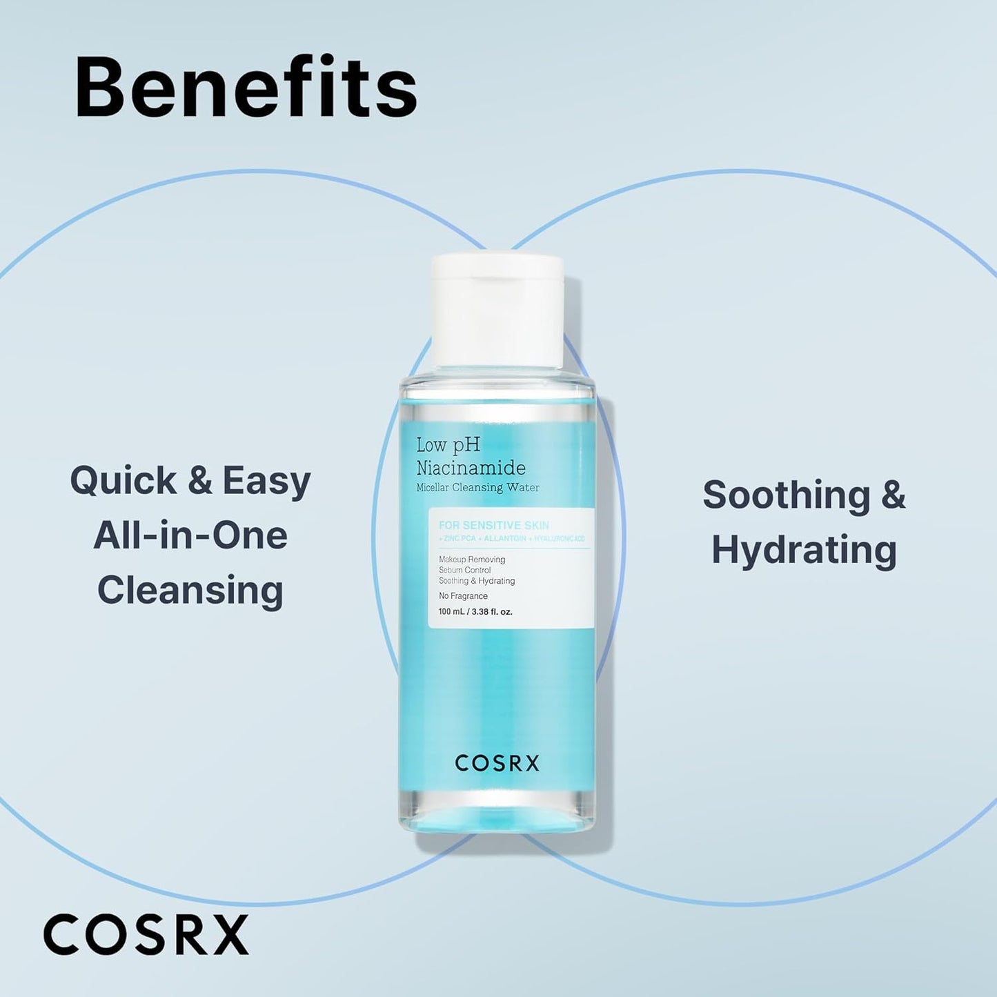 COSRX Low pH Niacinamide Micellar Cleansing Water - Gentle Facial Wash for Sensitive Skin | 3.38 fl. oz (100 ml)