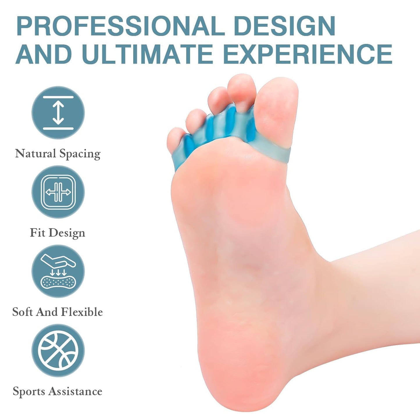sundpik Toe Spacers for Women & Men - Toe Separators for Pedicure, Bunion Corrector, Hammer Toe Straightener, Plantar Fasciitis | Toe Spreaders for Foot Pain Relief & Foot Health (12, Blue)