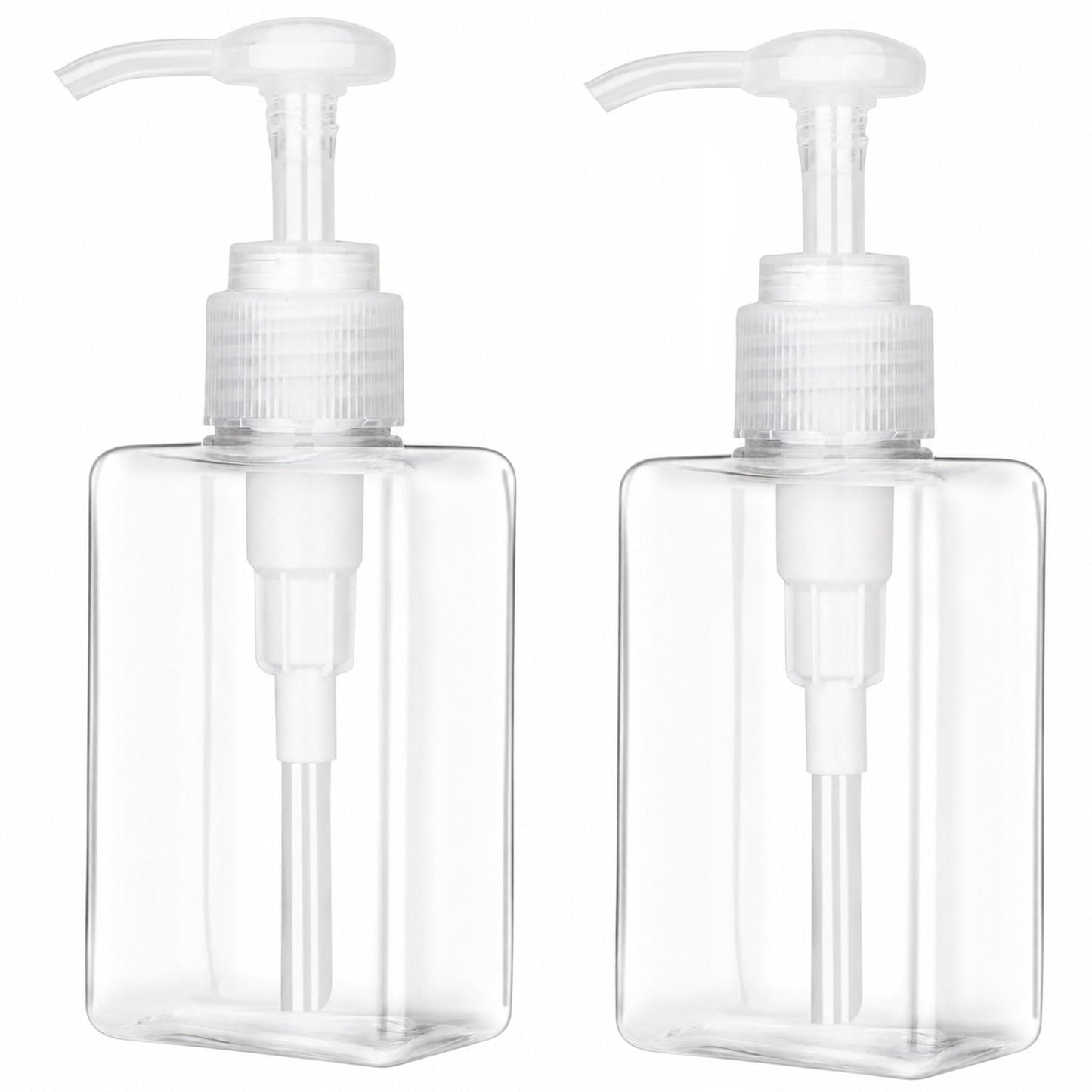 150ml (5.1oz) Pump Bottle Dispenser Jansburg 2 Pack Refillable Flat Square Plastic Lotion Dispenser Leakproof Empty Lotion Pump Bottle for Essential Oil Soap Lotion Shampoo Clear