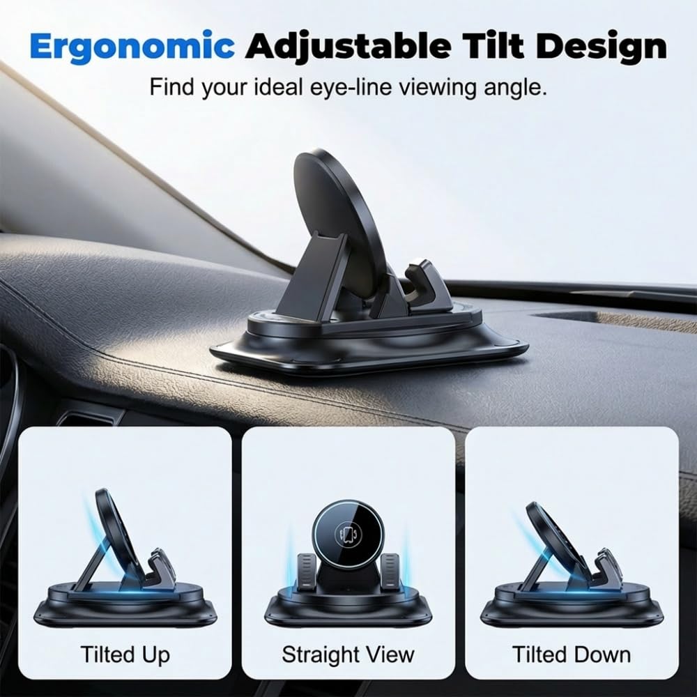 NEKSKA Dashboard Phone Holder for Car, 360 Degree Rotation Mount, Foldable Silicone Dash Stand, Anti-Slip Mobile Cradle Compatible (1PC)