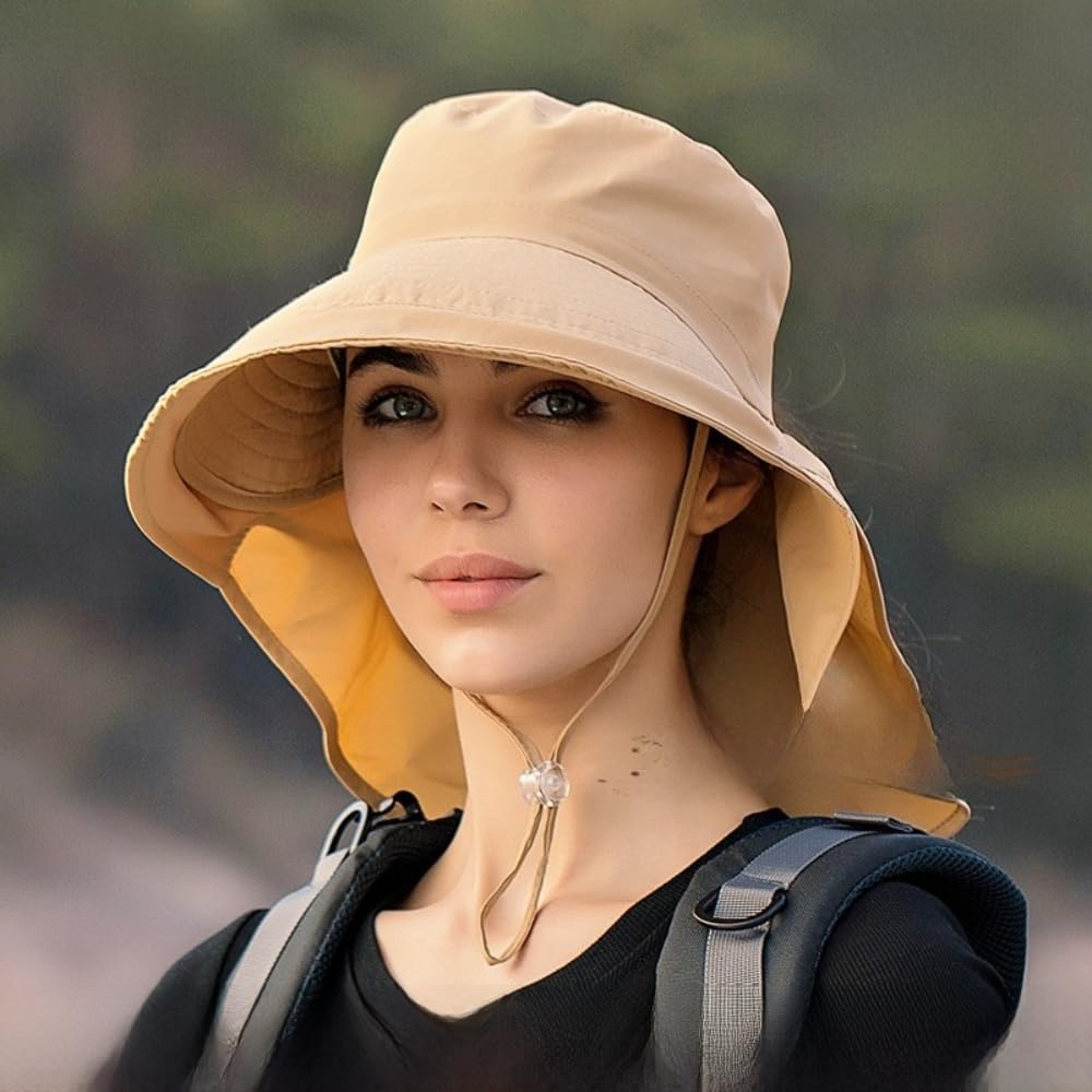 Women's Wide Brim Sun Hat with UPF 50+ UV Protection Foldable Bucket Hat for Beach Travel Hiking Fishing (Khaki)