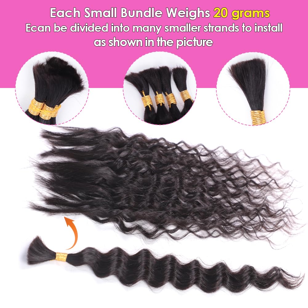 Deep Wave Bulk Human Hair for Braiding 1 Bundle 80g Brazilian Virgin Curly Human Hair Extensions for Boho Braids Wet and Wavy Braiding Hair No Weft (Natural Black Color, 18 Inch-80g)